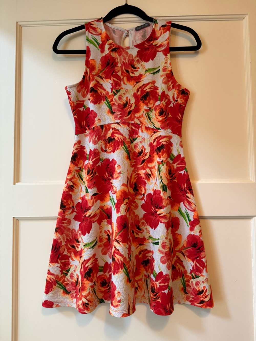 Floral Fit-and-Flare Dress in Red and Orange